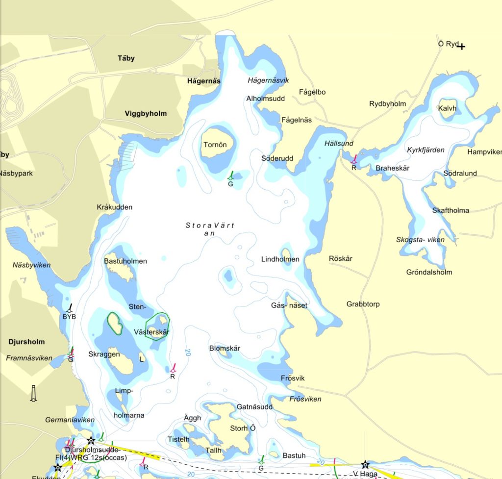 Täby i nordväst, Djursholm i Sydväst och Lidingö i Syd. Fiiiina områden...När Värtan Levererar